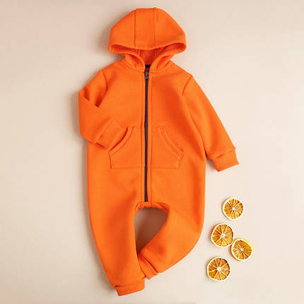 Осінній дитячий ромпер помаранчевий теплий комбінезон з капюшоном тринитка начіс розмір 62 68 74 80 92, фото 1