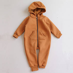 Зимовий дитячий комбінезон теракотовий теплий ромпер з начосом для прогулянок тринитка капюшон розмір 62 68 74 80 92
