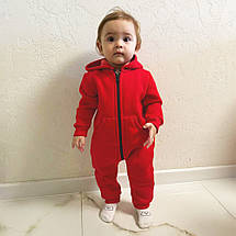 Стильний дитячий ромпер червоний теплий комбінезон тринитка з начосом зручний з капюшоном 62 68 74 80 92, фото 2