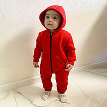 Стильний дитячий ромпер червоний теплий комбінезон тринитка з начосом зручний з капюшоном 62 68 74 80 92, фото 5