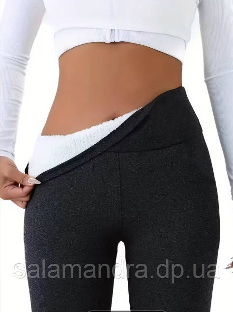 Легінси теплі, жіночі на флісі. Широкий пояс. Темно-сірі L 48-50 р, фото 1