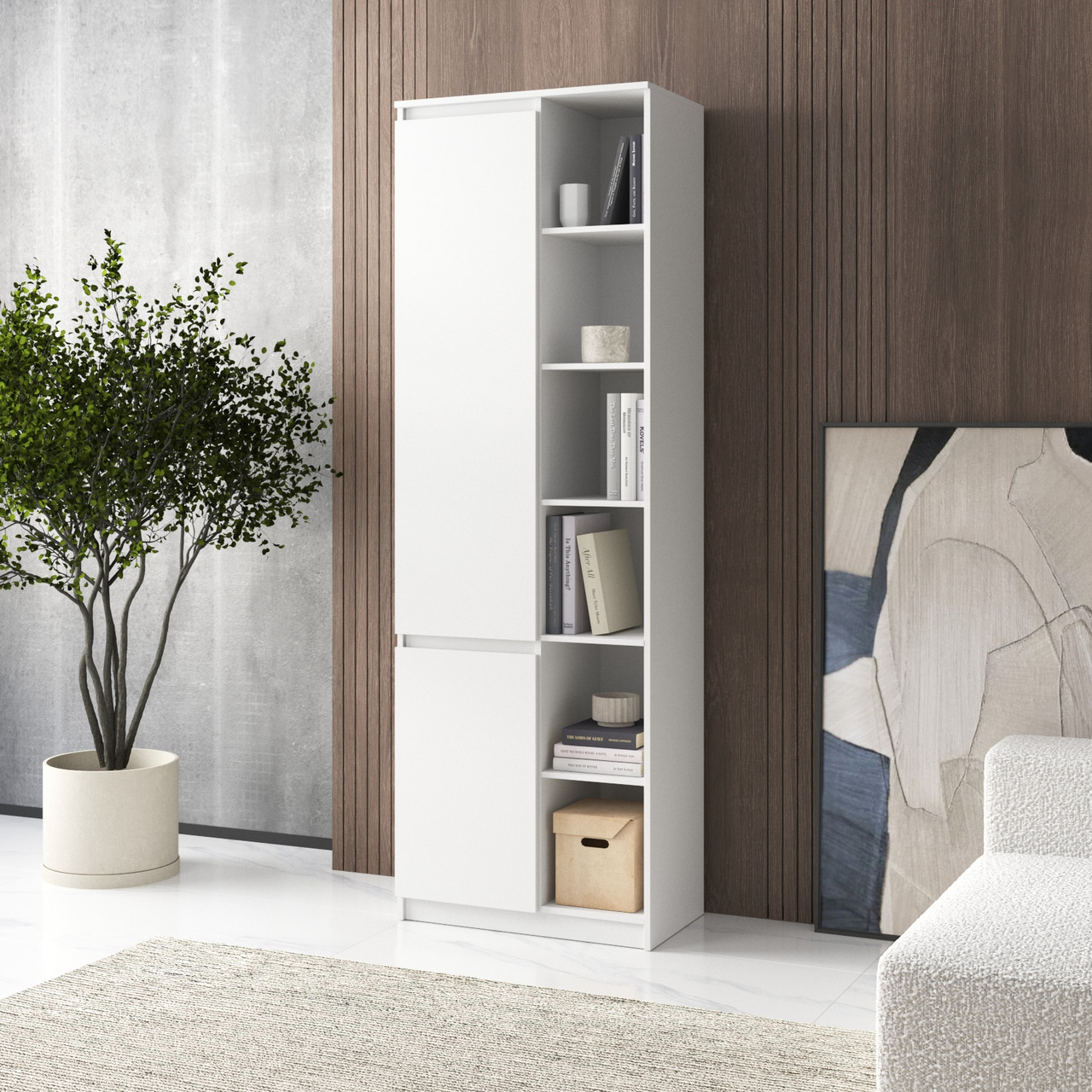 Стелаж для книг із закритими та відкритими полицями з ДСП Книжкова шафа з 2 дверцятами на 12 відділень 70 см завширшки, фото 1