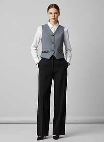 Жіночий сірий жилет з V-подібним вирізом на гудзиках з декором Swarovski MODNA KAZKA MKAR46697-2