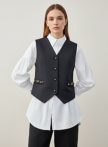 Жіночий жилет з V-подібним вирізом на гудзиках з декором Swarovski MODNA KAZKA MKSF150826-1