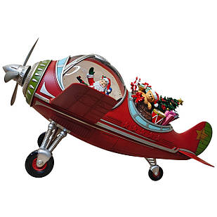 Новорічний музичний ліхтар зі снігом «Ретро літак із Сантою» | Декоративний світильник із підсвічуванням і снігом всередині USB Ty