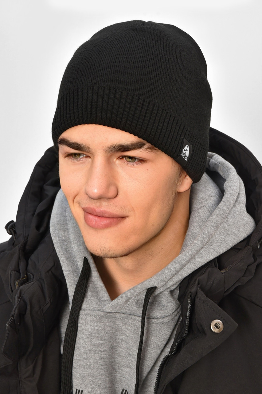 Шапка чоловіча на флісі чорного кольору 208060M, фото 1