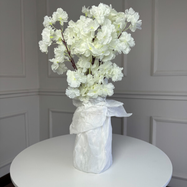 Гілка сакури, 55 см, 5 гілок (2шт/уп). Колір: білий AY-59, фото 1