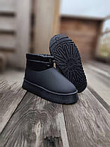 Уги BLACK UGG Чорні екошкіра короткі з дутим манжетом на високій підошві черевики теплі, фото 5