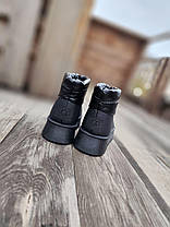 Уги BLACK UGG Чорні екошкіра короткі з дутим манжетом на високій підошві черевики теплі, фото 3