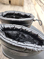 Уги BLACK UGG Чорні екошкіра короткі з дутим манжетом на високій підошві черевики теплі, фото 4