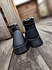 Уги BLACK UGG Чорні екошкіра короткі з дутим манжетом на високій підошві черевики теплі, фото 6