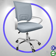 Крісло комп'ютерне Bonro 619 біло-сіре, тканинне, з вентильованою спинкою та регулюванням висоти сидіння