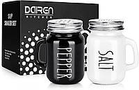 Набір для солі та перцю 340 мл DaiRen скляний чорно-білий у сучасному фермерському стилі 2 шт.