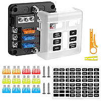 Блок предохранителей Rovtop 12 В с 6-контактными ножевыми предохранителями черный с защитной крышкой и индикатором