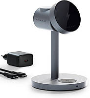 Бездротова зарядна станція AMEGAT 3 в 1 15 Вт для Apple Watch iPhone 17 16 15 14 13 12 сірий