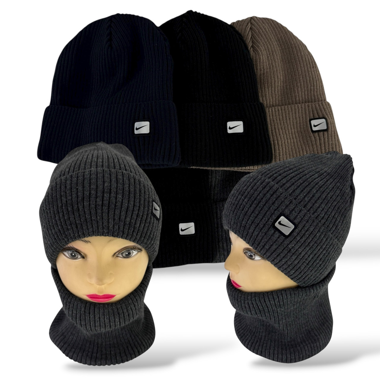 ОПТ Дитячий комплект — шапка та шарф (хомут) для хлопчика, р. 50-56 (5 шт./набір), фото 1