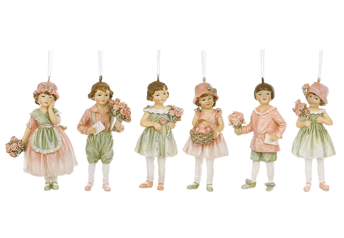 Набір ялинкових прикрас Дітки з букетами 11 см, фото 1