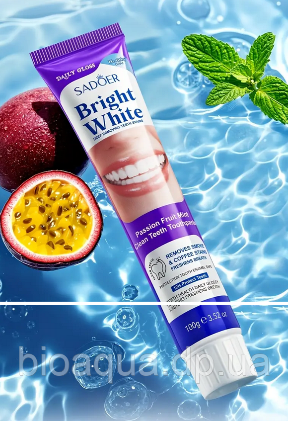 Зубна відбілююча паста з маракуєю  та м’ятою SADOER SADOER Bright White Passion Fruit Mint, 100 мл