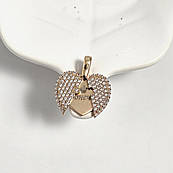 Кулон зі срібла з позолотою сердечко білими фіанітами під гравіювання