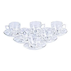 Набір чашок із блюдцями прозорі 6 штук по 200 мл прозорий HP572 Доставка по Україні