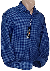 Чоловічі сорочки кашемір (Туреччина) Brossard vd-8414 класична синя картата, тепла чоловіча сорочка кашемір на зиму 46