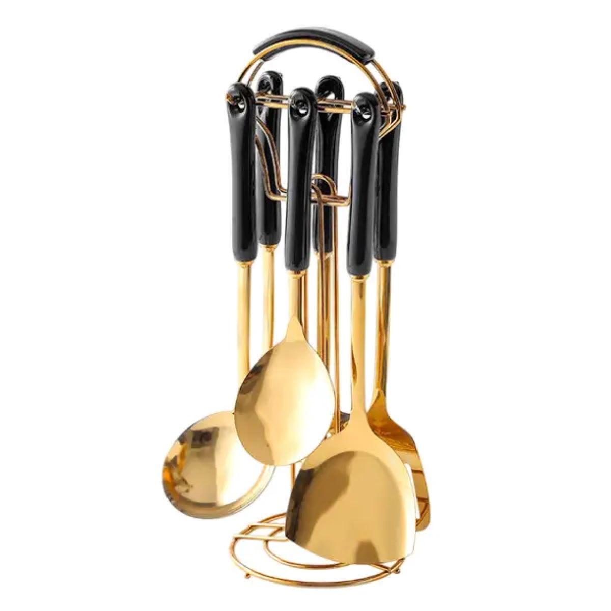 Набір кухонного приладдя на підставці 7 предметів кухонні аксесуари на підставці Чорний із Доставка по Україні, фото 1