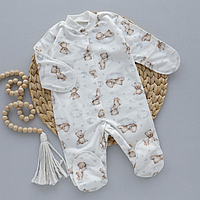 Дитячий чоловічок-сліп з закритими ніжками 1-3 міс (62см), футер з начосом, 1 шт (Ведмедик на хмаринці)