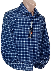 Чоловічі сорочки кашемір (Туреччина) Brossard vd-8322 класична синя картата, тепла чоловіча сорочка кашемір на зиму 44