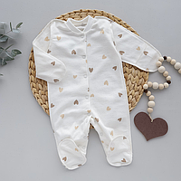 Дитячий чоловічок-сліп з закритими ніжками 1-3 міс (62см), футер з начосом, 1 шт (Сердечка Бежевий)