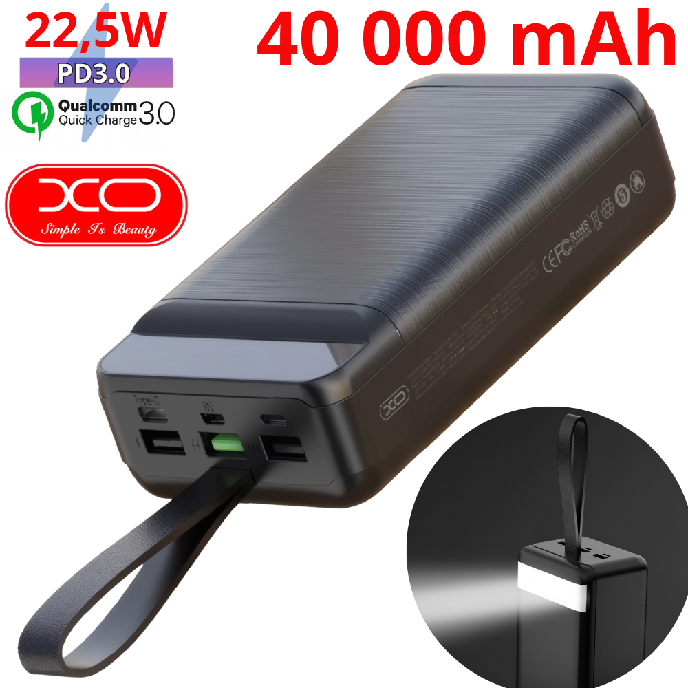 Повербанк Power bank з виходом type з PD і USB 40000 мАгод швидке заряджання 22.5 W для телефона та планшета XO, фото 1