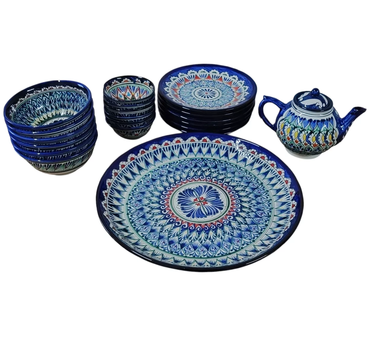 Узбекський сервіз посуду ручної роботи 20 предметів (Синій)
