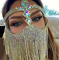 Маска зі стразами на обличчя ( Колір металу Золотий, камінці Crystal АВ)