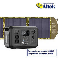 Комплект зарядна станція AL 1200 PowerBox Plus + розкладна панель 120W ALT-120, мілітарі