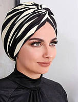 🖤 Тюрбан еластичний світломолочно-чорний смугастий