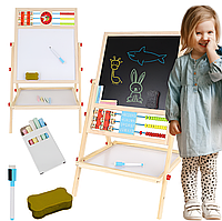 Мольберт дитячий Дошка двостороння мольбер Мольберт дитячий дерев'яний двостороннійтМагнітна двостороння навчальна дерев'яна дошка