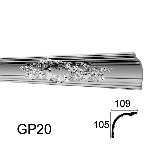 Стельовий плінтус GP-20C із полістиролу. Декоративний багет 105х109мм. Стельовий карниз молдинг., фото 1