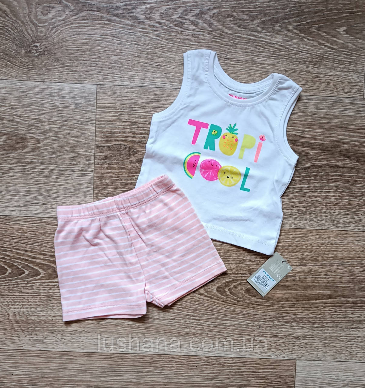 Майка + шорти Primark на дівчинку / комплект / фрукти / р.62 / 0-3 місяці, фото 1