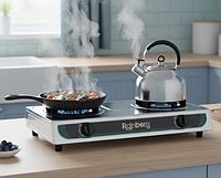 Настільна газова плита у квартирі під балонний газ Двоконфоркові газові побутові плити Rainberg плита