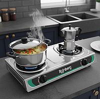 Портативна газова плита під балон Газова плита з двома газовими конфорками Настільні плити rainberg