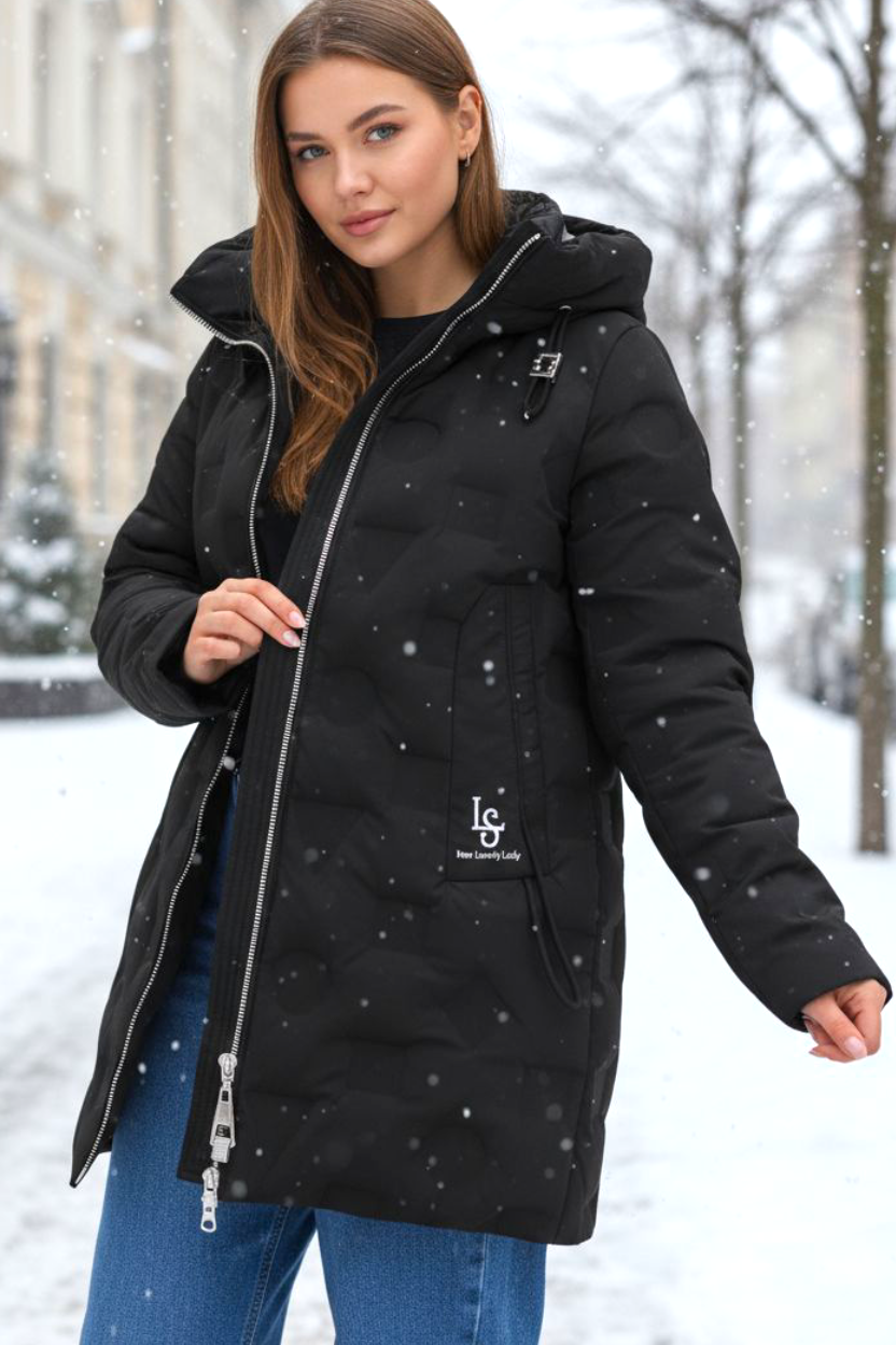 Зимова чорна подовжена жіноча куртка пуховик, фото 1