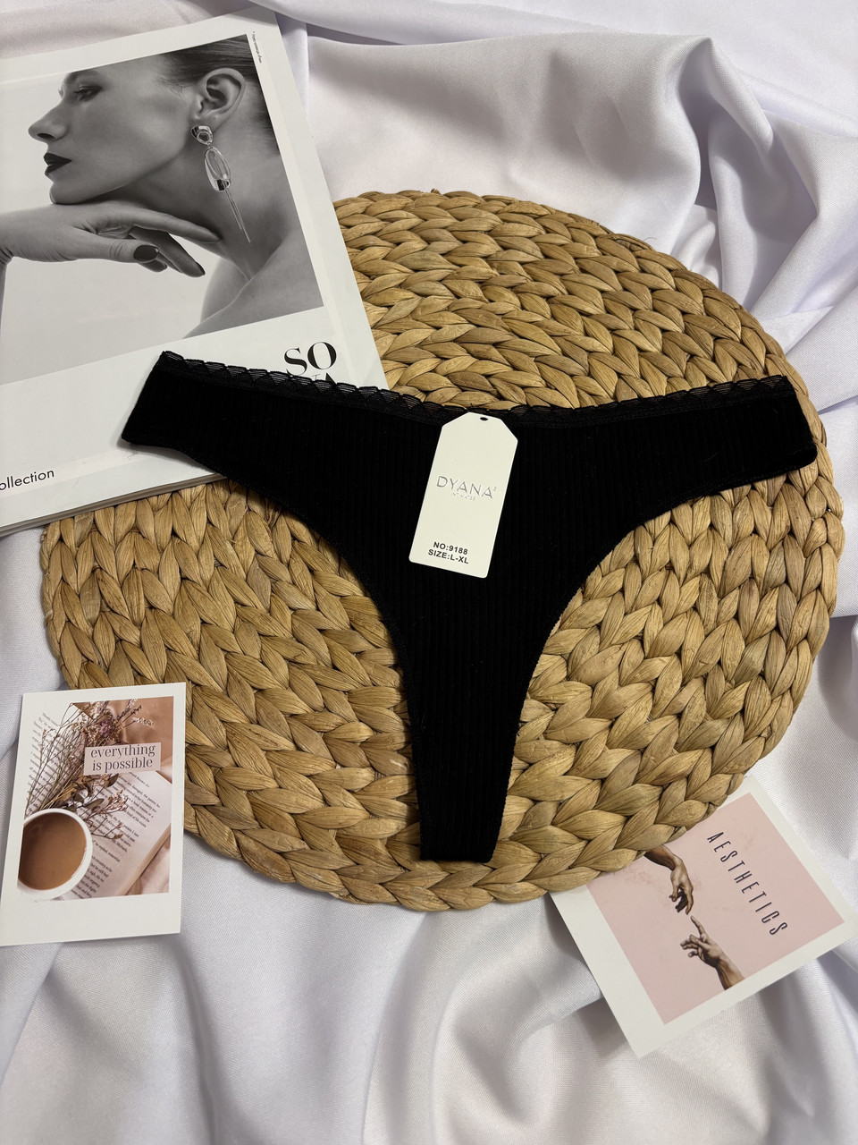 Бавовняні трусики стрінги в рубчик, розмір L/XL, фото 1