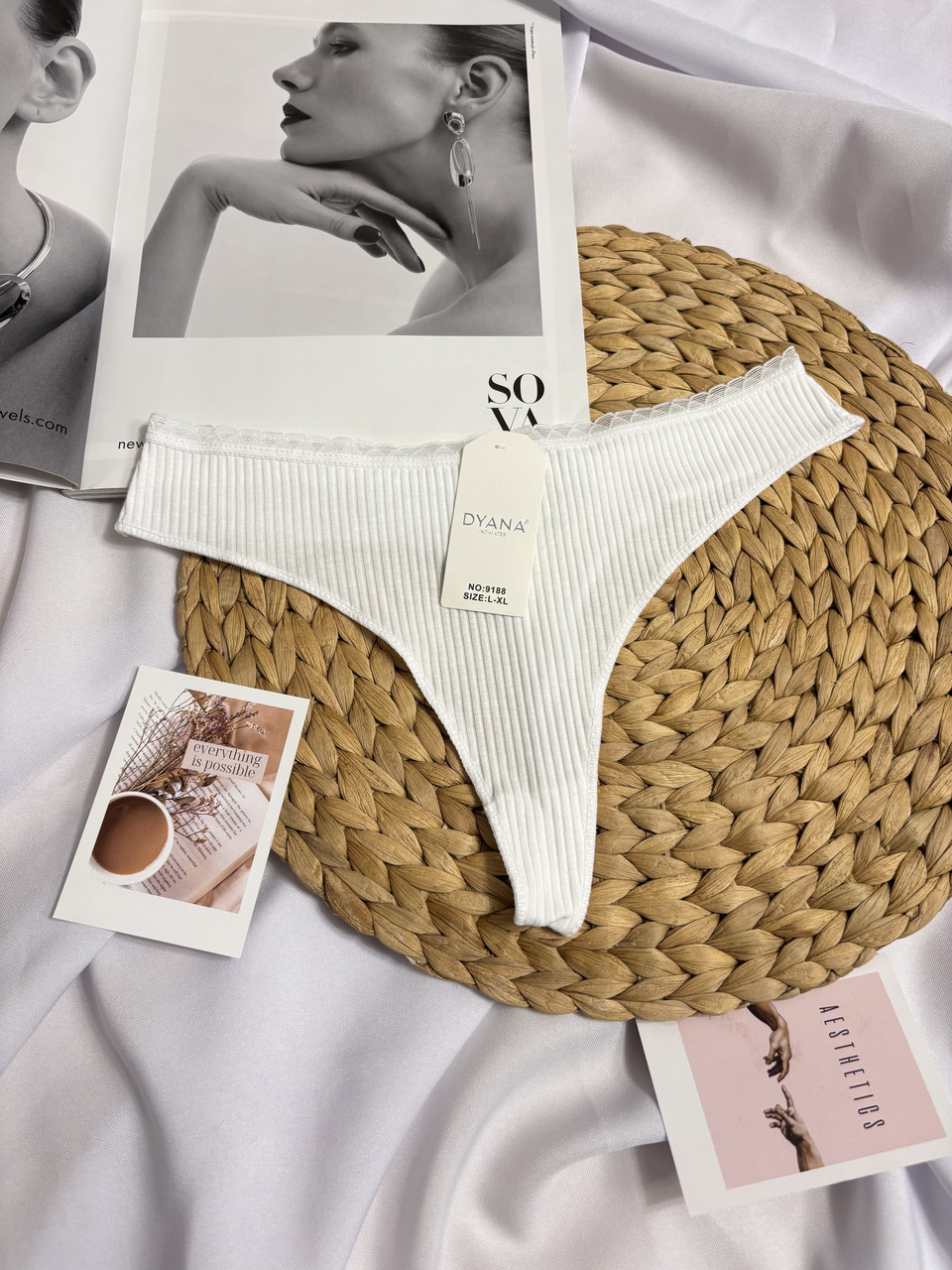 Бавовняні трусики стрінги в рубчик, розмір L/XL, фото 1