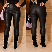 Жіночі утеплені лосини з екошкіри на флісі, великі розміри 48-50, 52-54, 56-58