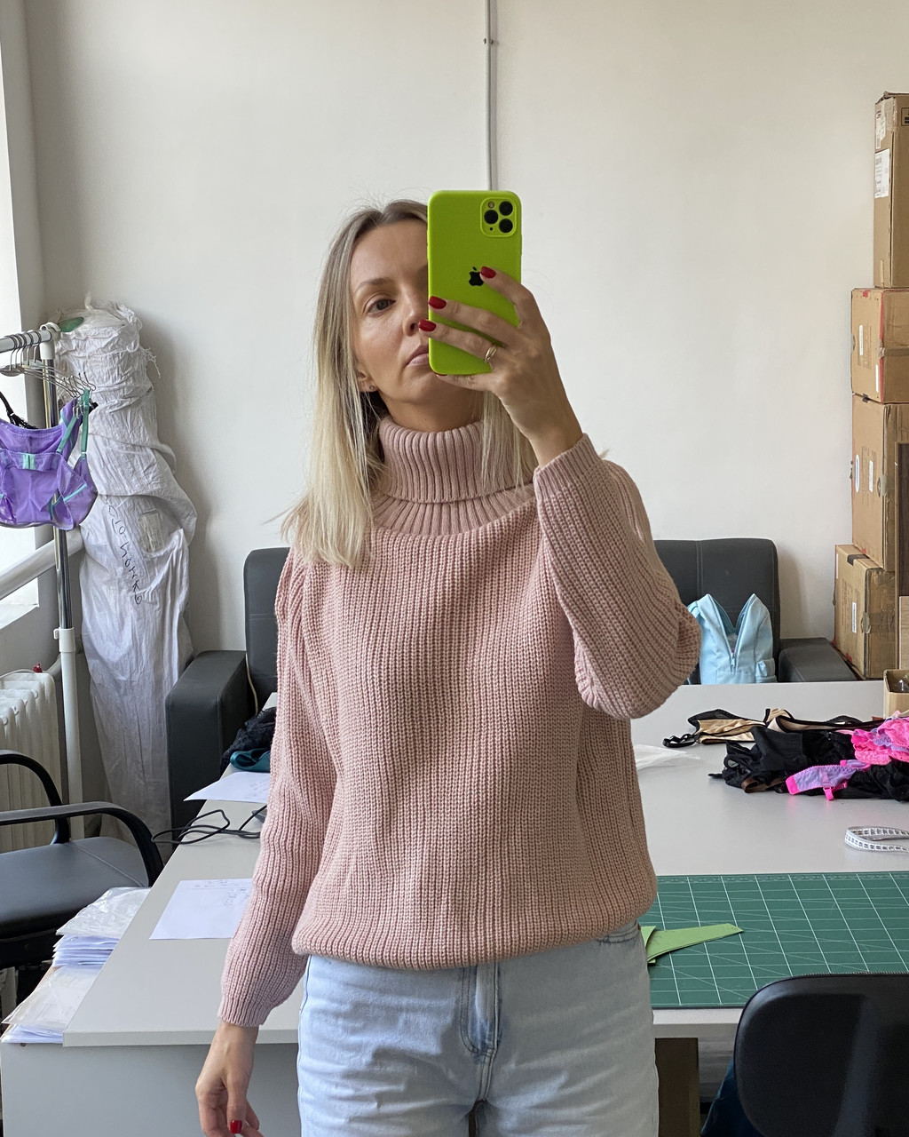 Теплий в'язаний светр рожевий, фото 1