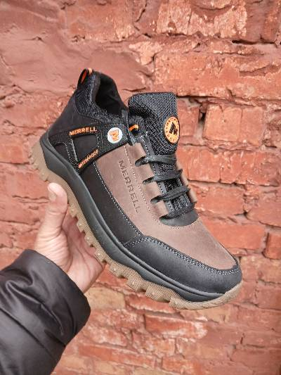 Чоловічі спортивні шкіряні зимові коричневі кросівки низькі merrell з хутром *М-7 кор.бот*, фото 1