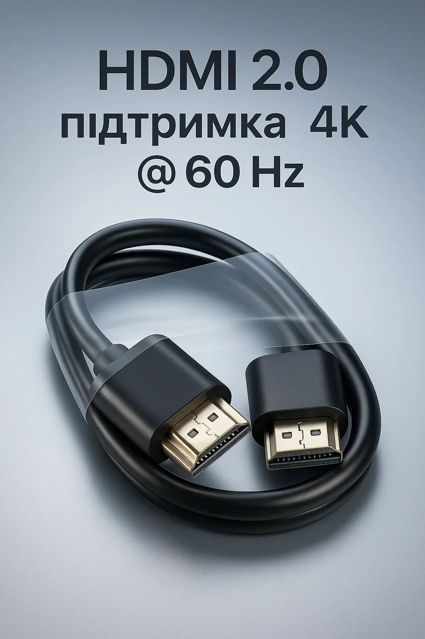 Кабель HDMI-HDMI 4K@60hz 0,6 м OD 5mm black, фото 1