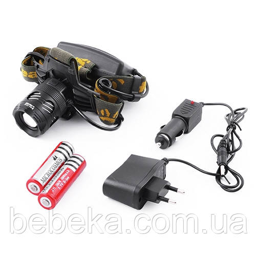 Ліхтарик налобний металевий POLICE BL-6813A-XPE+XPE blue+ЗУсет+ав zoom 4реж