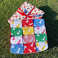 Подарунковий набір чоловічих шкарпеток різнокольорові з принтом 12 пар 40-45 р високі якісні демісезонні у святковій коробці