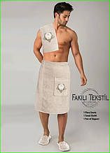 Чоловічий набір для лазні подарунковий, набір для сауни чоловічий Туреччина банний в подарунок Бежевий