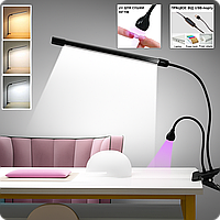 Лампа настільна FX-214 2в1: лампа для фіксації верхніх форм (5 Вт.) + лампа для освітлення (15 Вт.), на прищіпці та USB